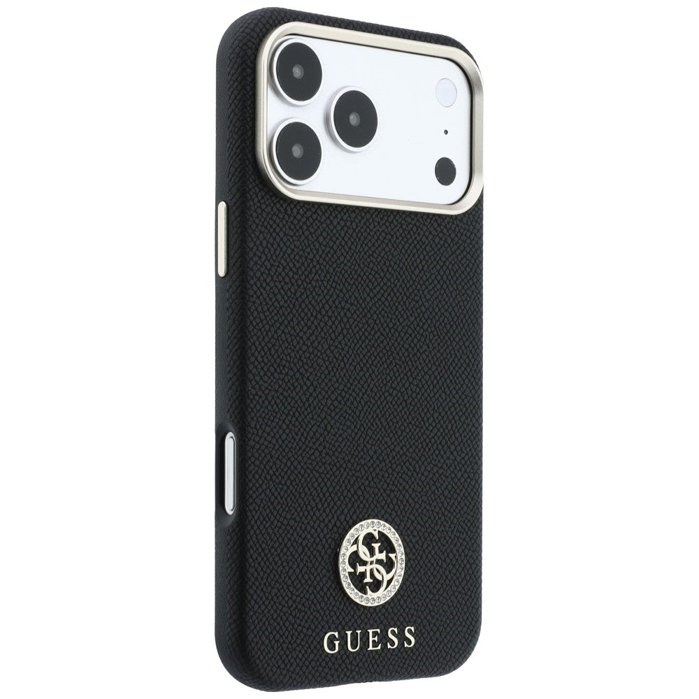 MagSafe pouzdro pro Apple iPhone 18 Pro Max / 17 Pro Max, Guess, Zrnité kulaté logo s kamínky, černé