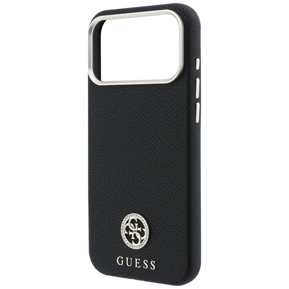 MagSafe pouzdro pro Apple iPhone 18 Pro Max / 17 Pro Max, Guess, Zrnité kulaté logo s kamínky, černé