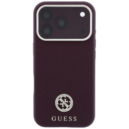 MagSafe Case for Apple iPhone 18 Pro Max / 17 Pro Max, Guess, Grained Round Strass Logo, Burgundy