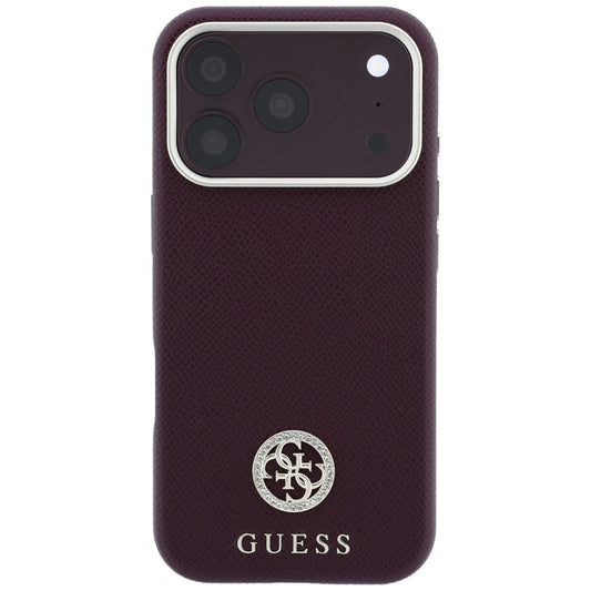 MagSafe pouzdro pro Apple iPhone 18 Pro Max / 17 Pro Max, Guess, Zrnité kulaté logo s kamínky, Tmavě červená