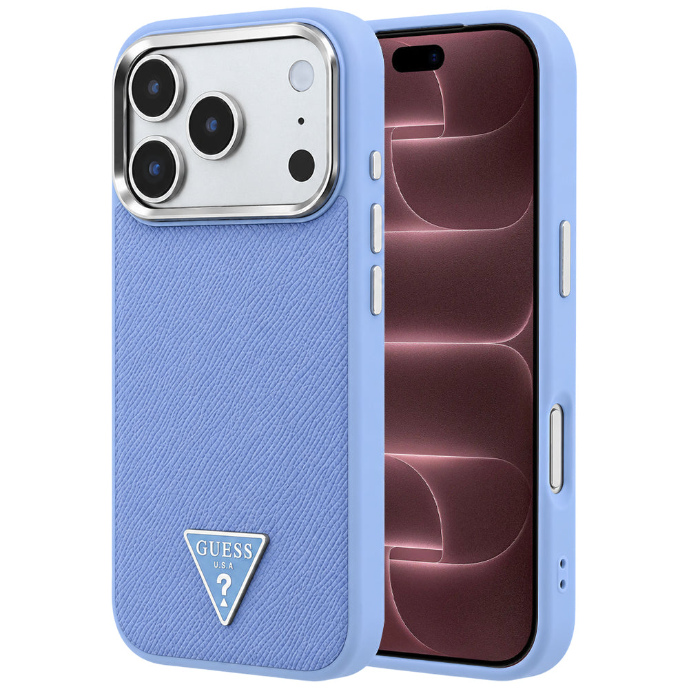 MagSafe pouzdro pro Apple iPhone 18 Pro Max / 17 Pro Max, Guess, Grained Triangle Logo, Bleu