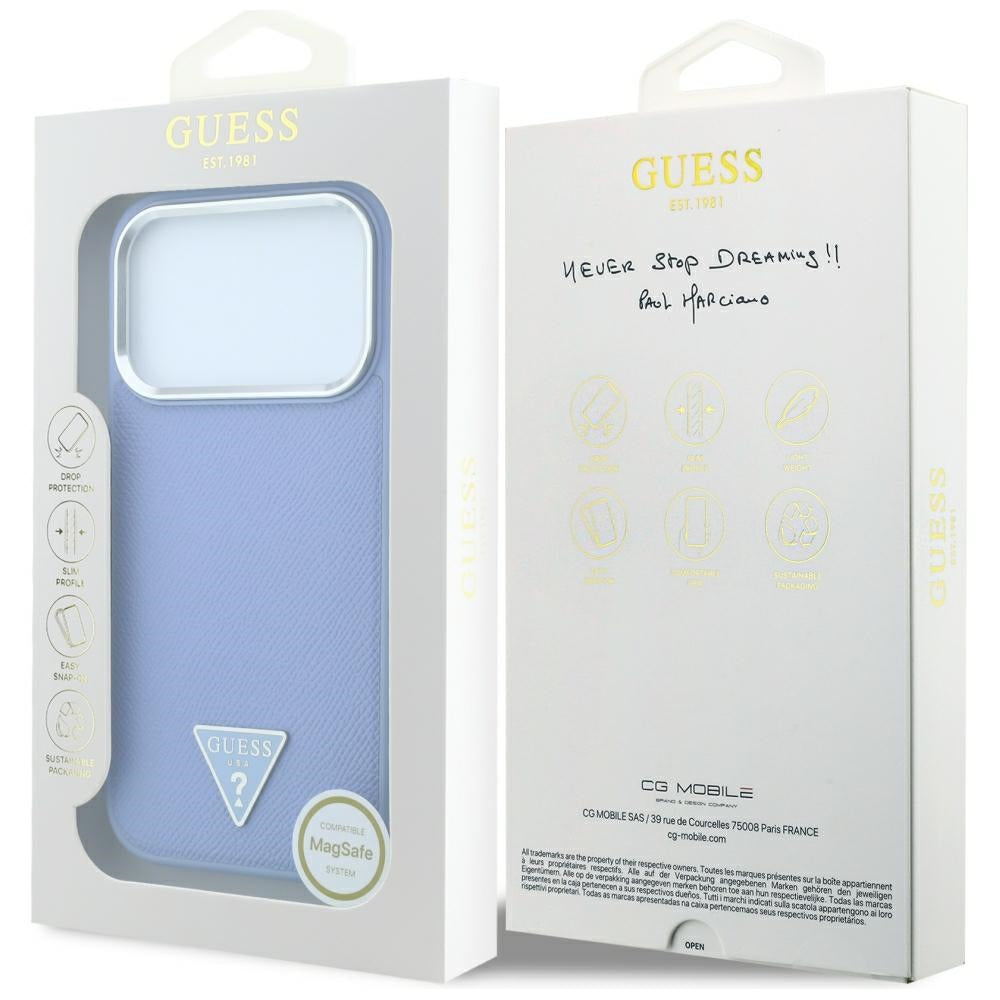 MagSafe pouzdro pro Apple iPhone 18 Pro Max / 17 Pro Max, Guess, Grained Triangle Logo, Bleu