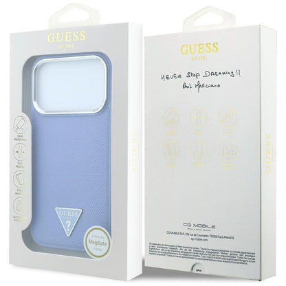 MagSafe pouzdro pro Apple iPhone 18 Pro Max / 17 Pro Max, Guess, Grained Triangle Logo, Bleu