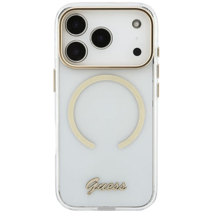 Pouzdro MagSafe pro Apple iPhone 18 Pro Max / 17 Pro Max, Guess, IML Script Metal, průhledné