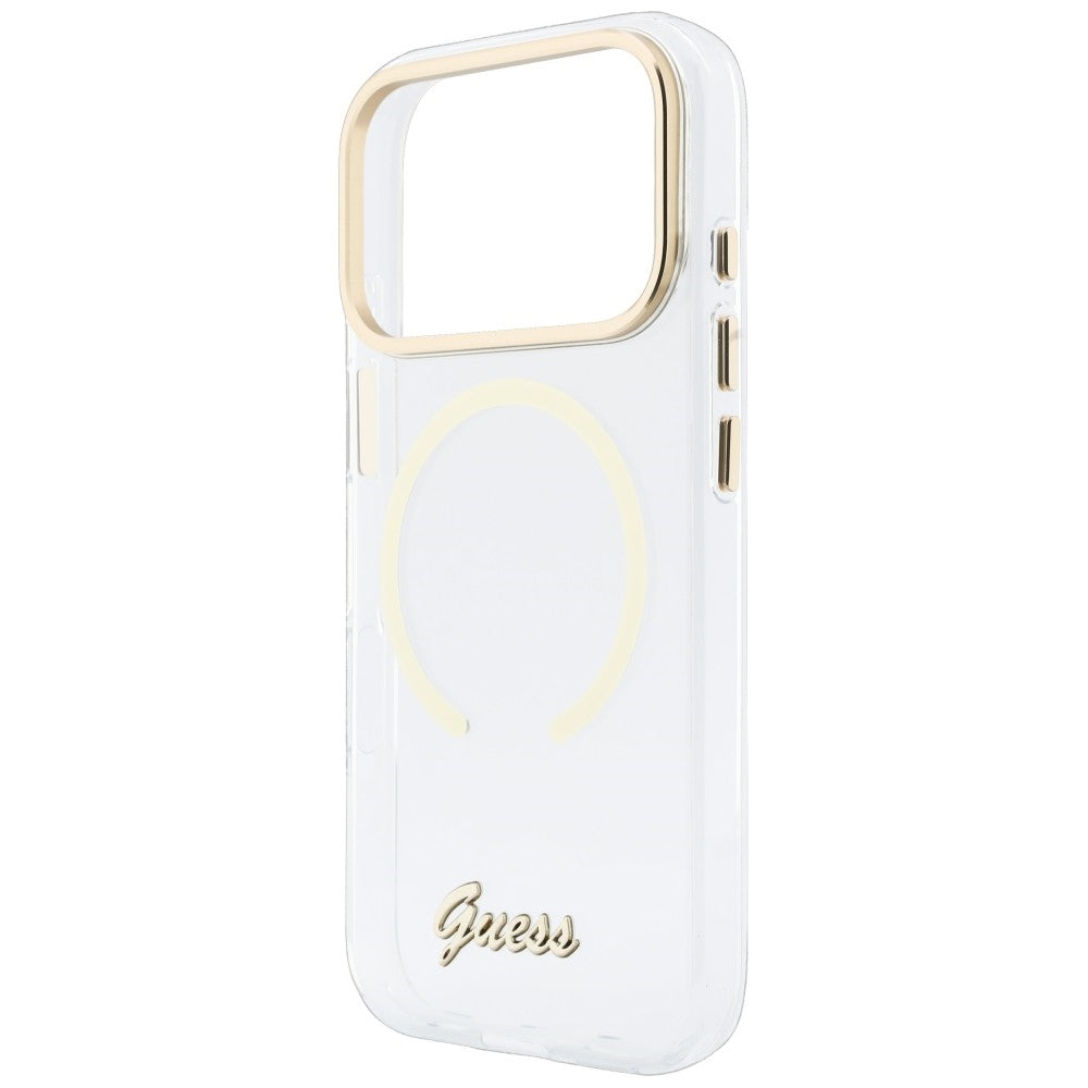 Pouzdro MagSafe pro Apple iPhone 18 Pro Max / 17 Pro Max, Guess, IML Script Metal, průhledné
