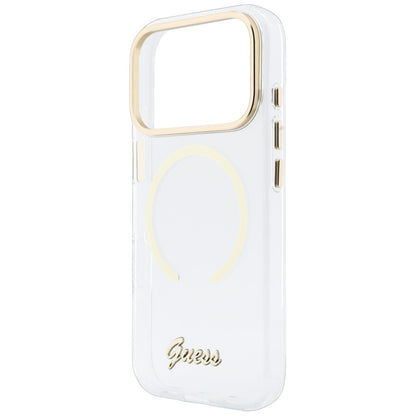 Pouzdro MagSafe pro Apple iPhone 18 Pro Max / 17 Pro Max, Guess, IML Script Metal, průhledné