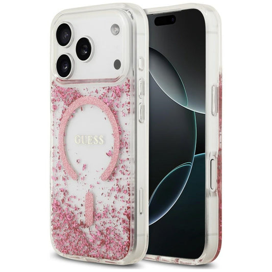 MagSafe pouzdro pro Apple iPhone 18 Pro Max / 17 Pro Max, Guess, Resin Bottom Glitter, růžové
