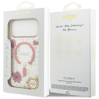 MagSafe Case for Apple iPhone 18 Pro Max / 17 Pro Max, Guess, Resin Flowers and Glitter, Pink