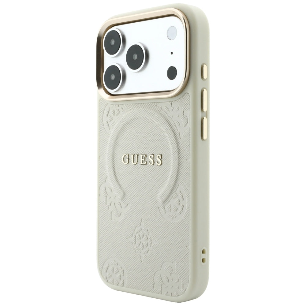 MagSafe pouzdro pro Apple iPhone 18 Pro Max / 17 Pro Max, Guess, Saffiano Peony Hot Stamp, Béžová