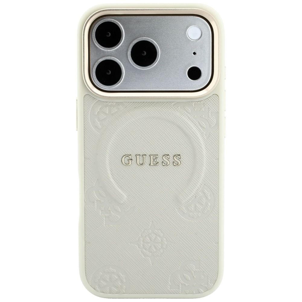 MagSafe pouzdro pro Apple iPhone 18 Pro Max / 17 Pro Max, Guess, Saffiano Peony Hot Stamp, Béžová