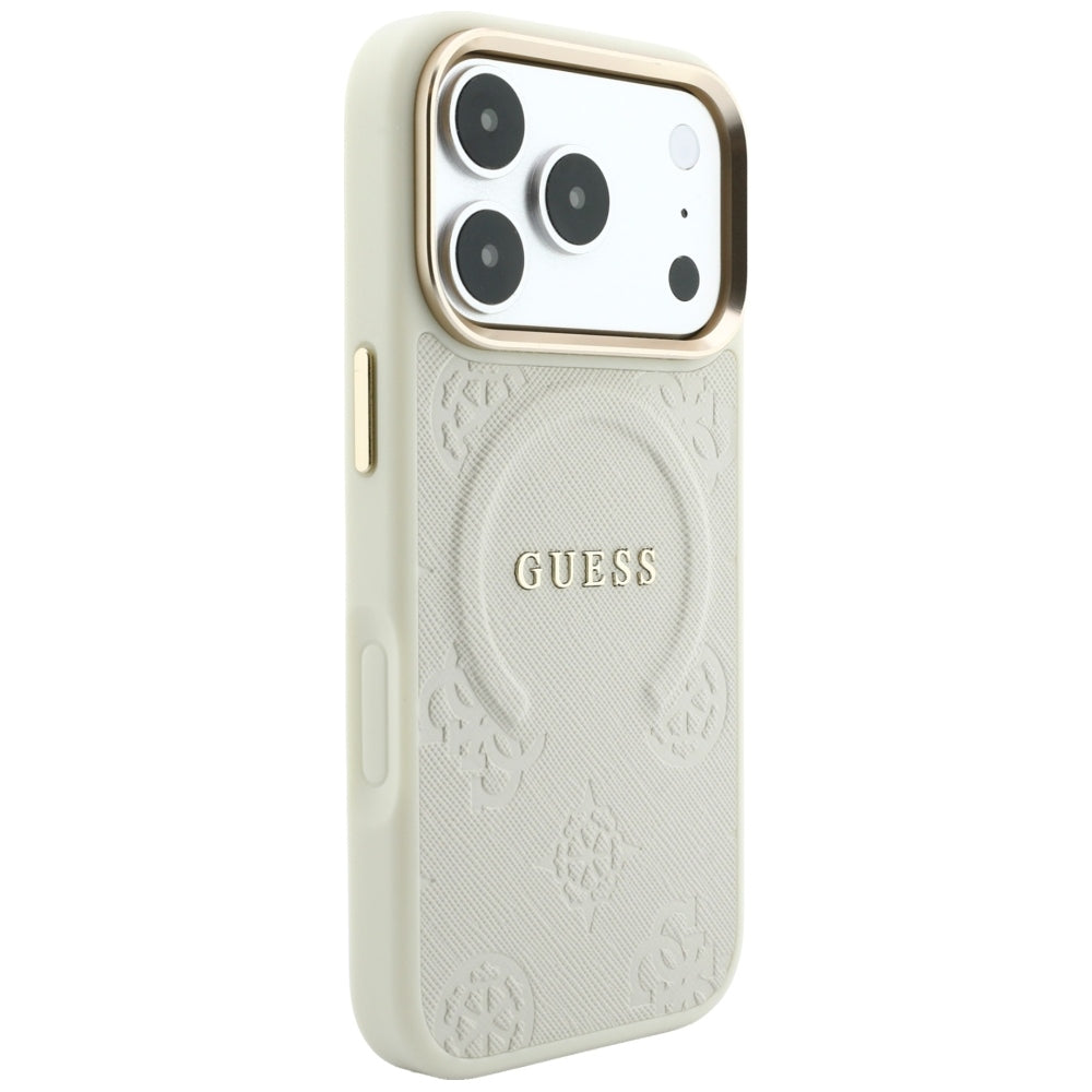 MagSafe pouzdro pro Apple iPhone 18 Pro Max / 17 Pro Max, Guess, Saffiano Peony Hot Stamp, Béžová