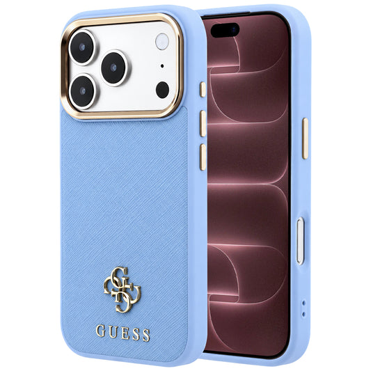 MagSafe pouzdro pro Apple iPhone 18 Pro Max / 17 Pro Max, Guess, Saffiano Small 4G Classic, Bleu