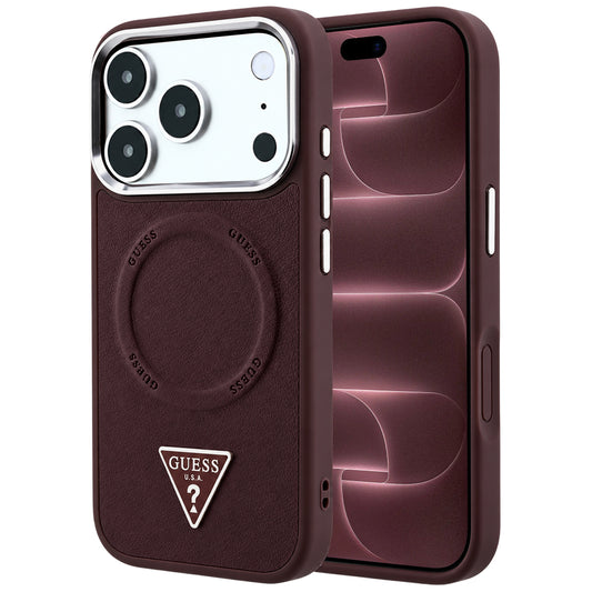 Pouzdro MagSafe pro Apple iPhone 18 Pro Max / 17 Pro Max, Guess, Triangle Logo, vínové