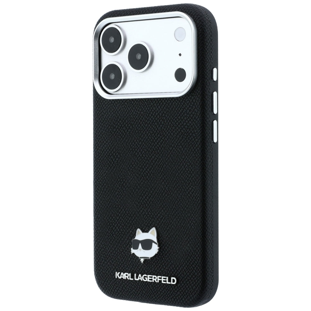 Pouzdro MagSafe pro Apple iPhone 18 Pro Max / 17 Pro Max, Karl Lagerfeld, Grained Choupette Head Metal, černé