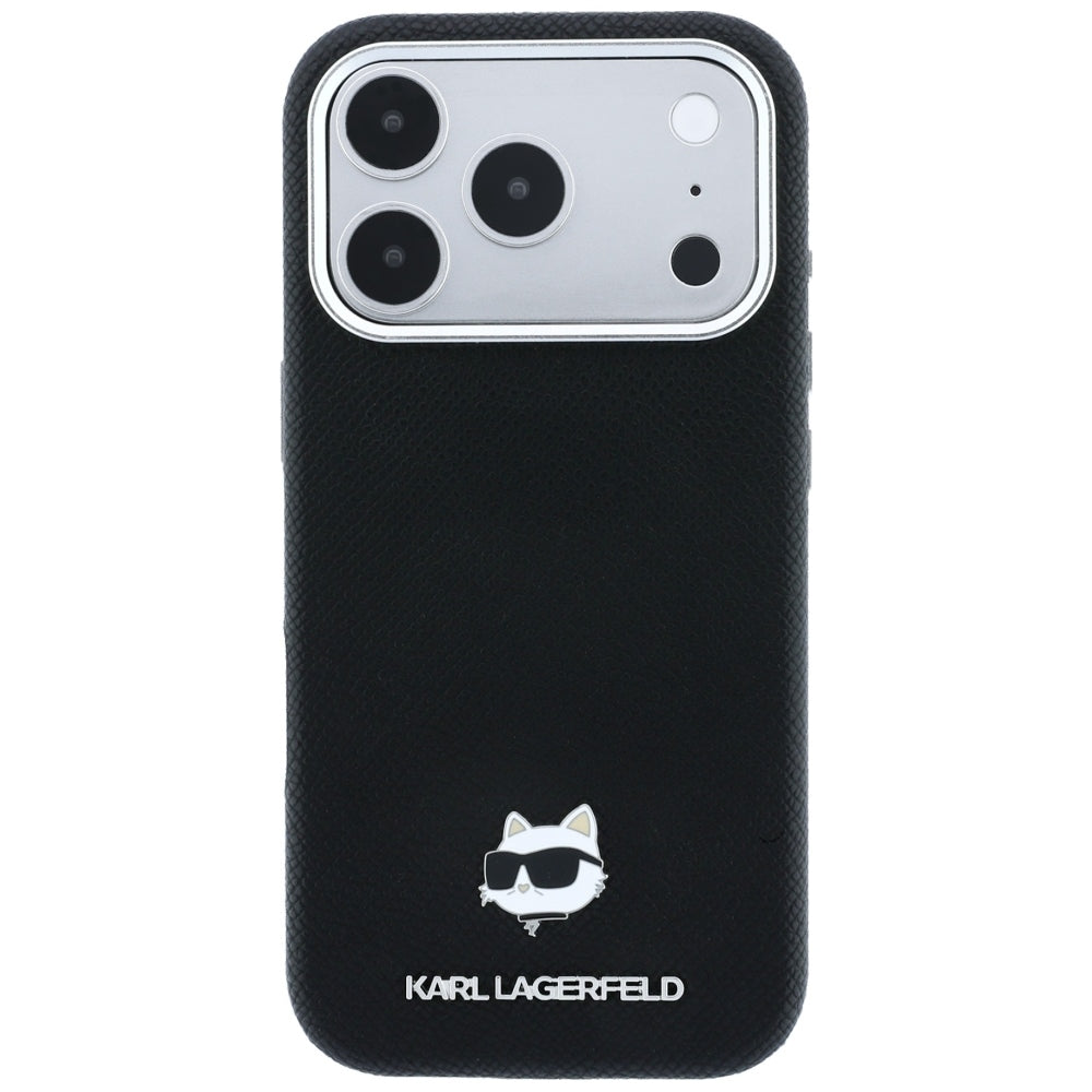 Pouzdro MagSafe pro Apple iPhone 18 Pro Max / 17 Pro Max, Karl Lagerfeld, Grained Choupette Head Metal, černé