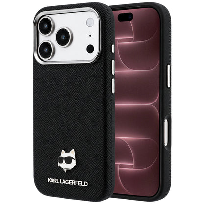 Pouzdro MagSafe pro Apple iPhone 18 Pro Max / 17 Pro Max, Karl Lagerfeld, Grained Choupette Head Metal, černé