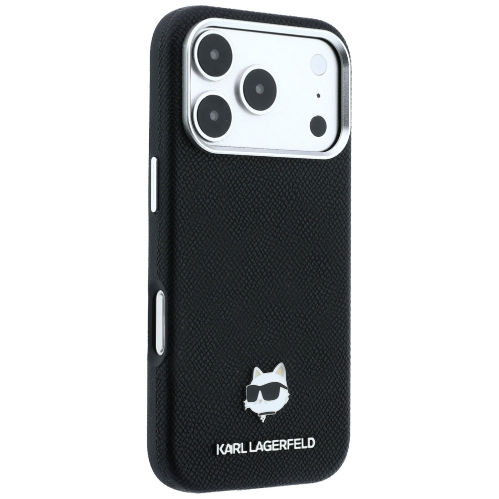 Pouzdro MagSafe pro Apple iPhone 18 Pro Max / 17 Pro Max, Karl Lagerfeld, Grained Choupette Head Metal, černé