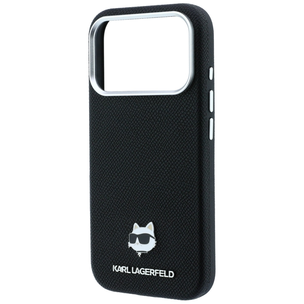 Pouzdro MagSafe pro Apple iPhone 18 Pro Max / 17 Pro Max, Karl Lagerfeld, Grained Choupette Head Metal, černé