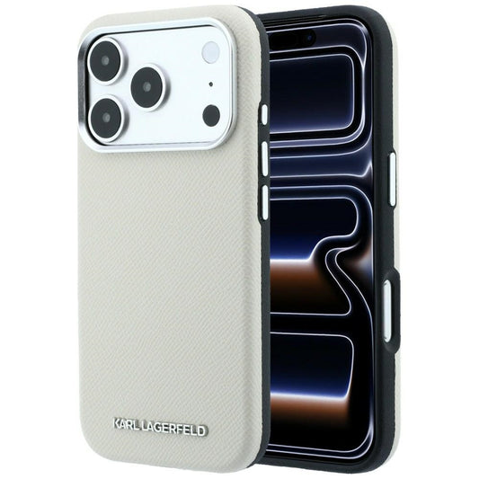 MagSafe pouzdro pro Apple iPhone 18 Pro Max / 17 Pro Max, Karl Lagerfeld, Zrnitý prodloužený logo, Béžová