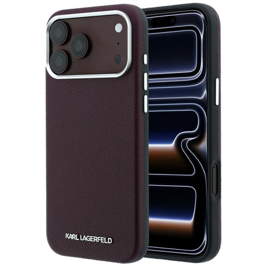 MagSafe pouzdro pro Apple iPhone 18 Pro Max / 17 Pro Max, Karl Lagerfeld, Zrnitý prodloužený logo, Tmavě červená