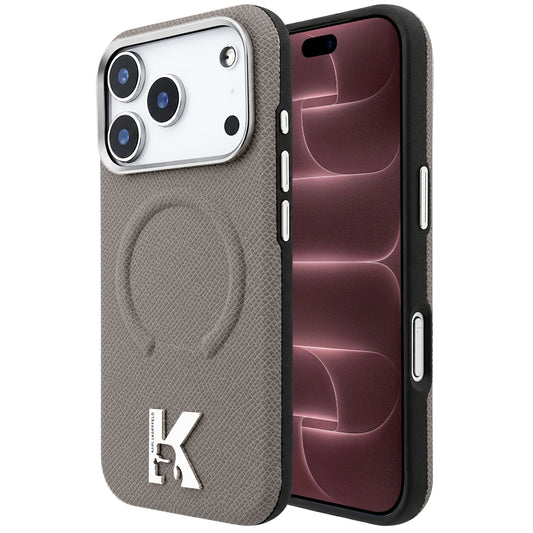 MagSafe pouzdro pro Apple iPhone 18 Pro Max / 17 Pro Max, Karl Lagerfeld, Ražený kroužek s texturou, Béžová