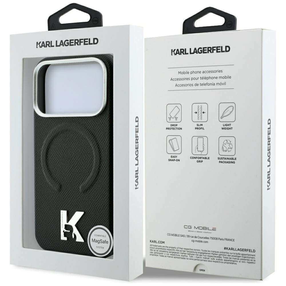 Pouzdro MagSafe pro Apple iPhone 18 Pro Max / 17 Pro Max, Karl Lagerfeld, Grained Embossed Ring, černé