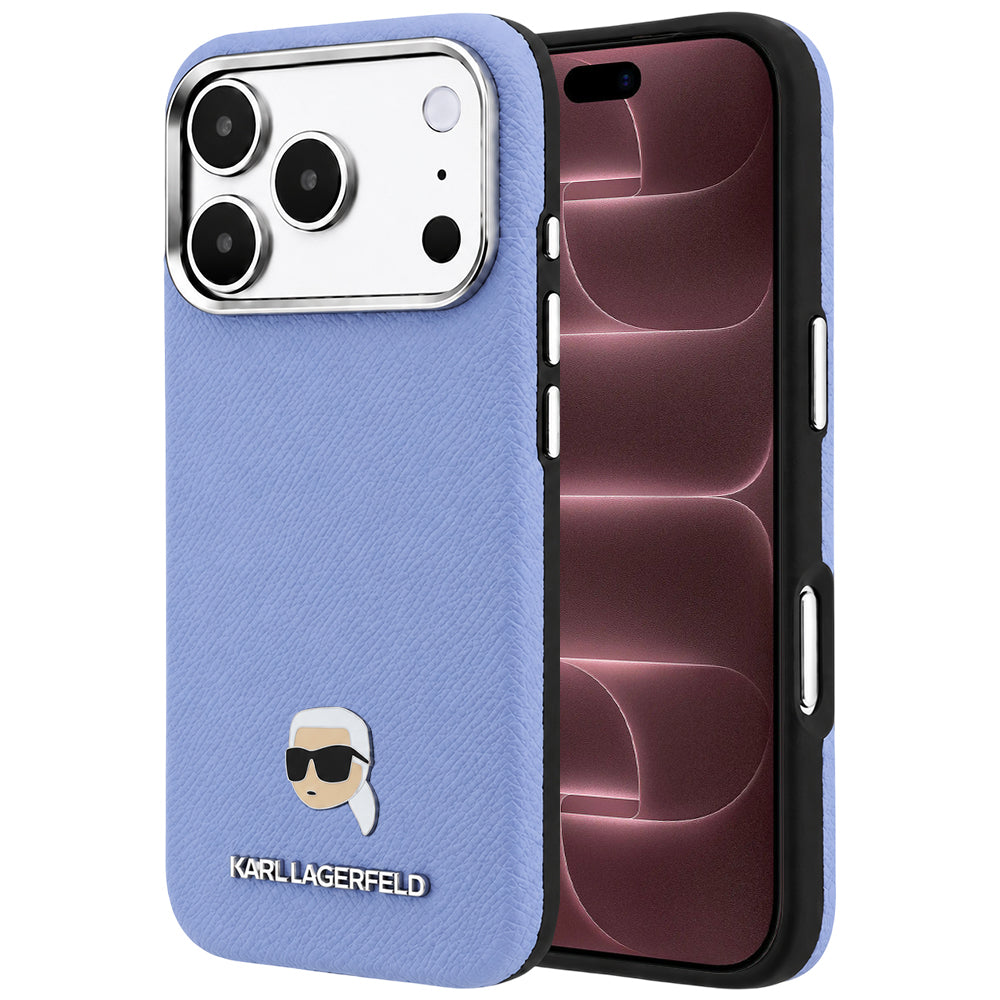 MagSafe pouzdro pro Apple iPhone 18 Pro Max / 17 Pro Max, Karl Lagerfeld, Grained Karl Head's Metal, Bleu