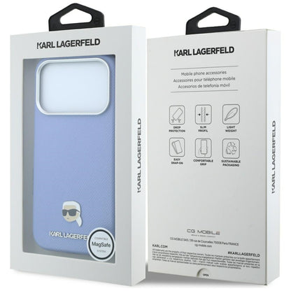 MagSafe pouzdro pro Apple iPhone 18 Pro Max / 17 Pro Max, Karl Lagerfeld, Grained Karl Head's Metal, Bleu