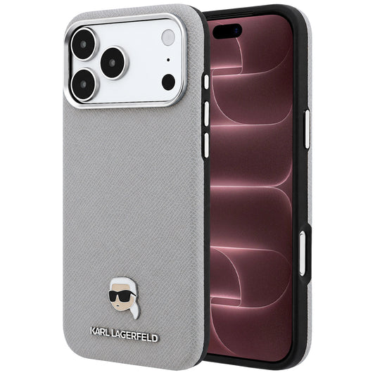 MagSafe pouzdro pro Apple iPhone 18 Pro Max / 17 Pro Max, Karl Lagerfeld, Grained Karl Head's Metal, Šedé