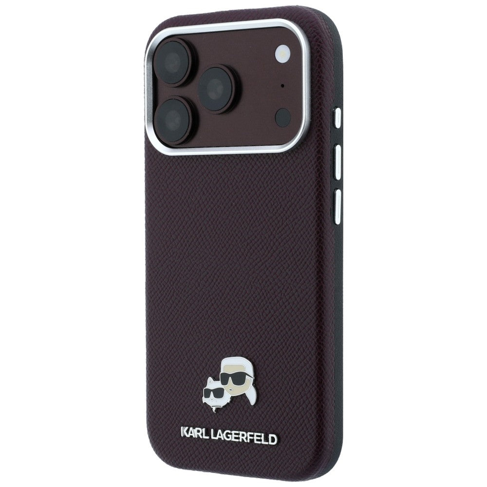 MagSafe pouzdro pro Apple iPhone 18 Pro Max / 17 Pro Max, Karl Lagerfeld, Grained KC Heads, Tmavě červená