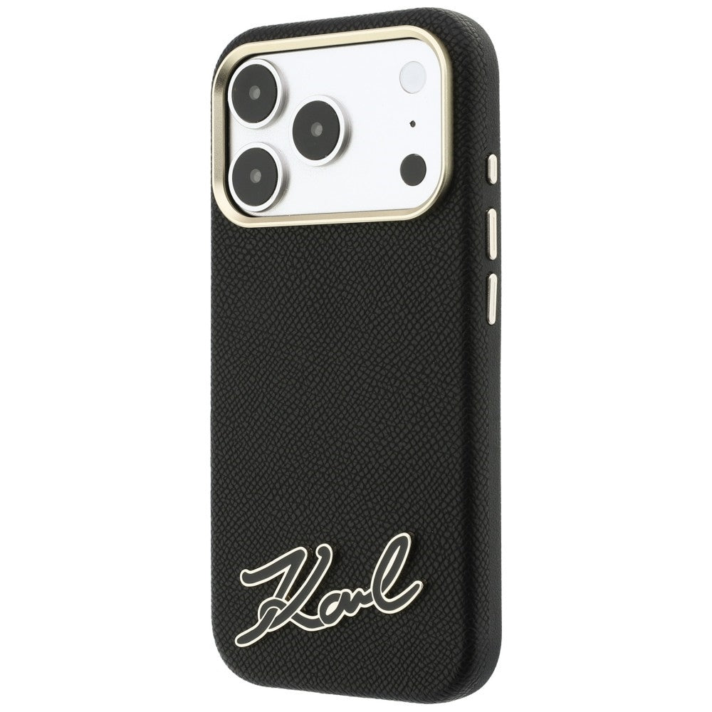 MagSafe Case for Apple iPhone 18 Pro Max / 17 Pro Max, Karl Lagerfeld, Grained Resin Sign Logo, Black
