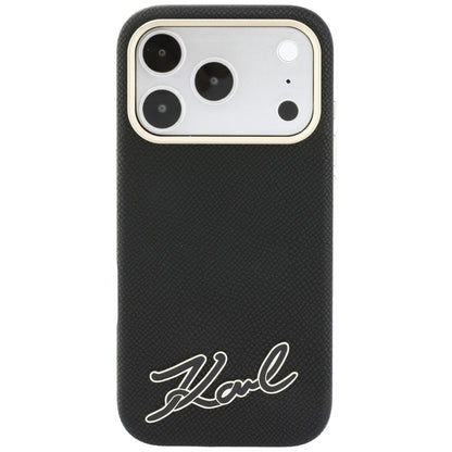 MagSafe Case for Apple iPhone 18 Pro Max / 17 Pro Max, Karl Lagerfeld, Grained Resin Sign Logo, Black