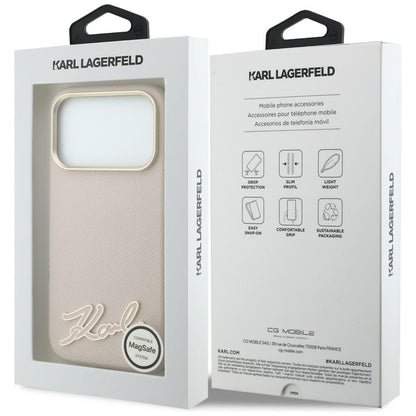MagSafe Case for Apple iPhone 18 Pro Max / 17 Pro Max, Karl Lagerfeld, Grained Resin Sign Logo, Pink