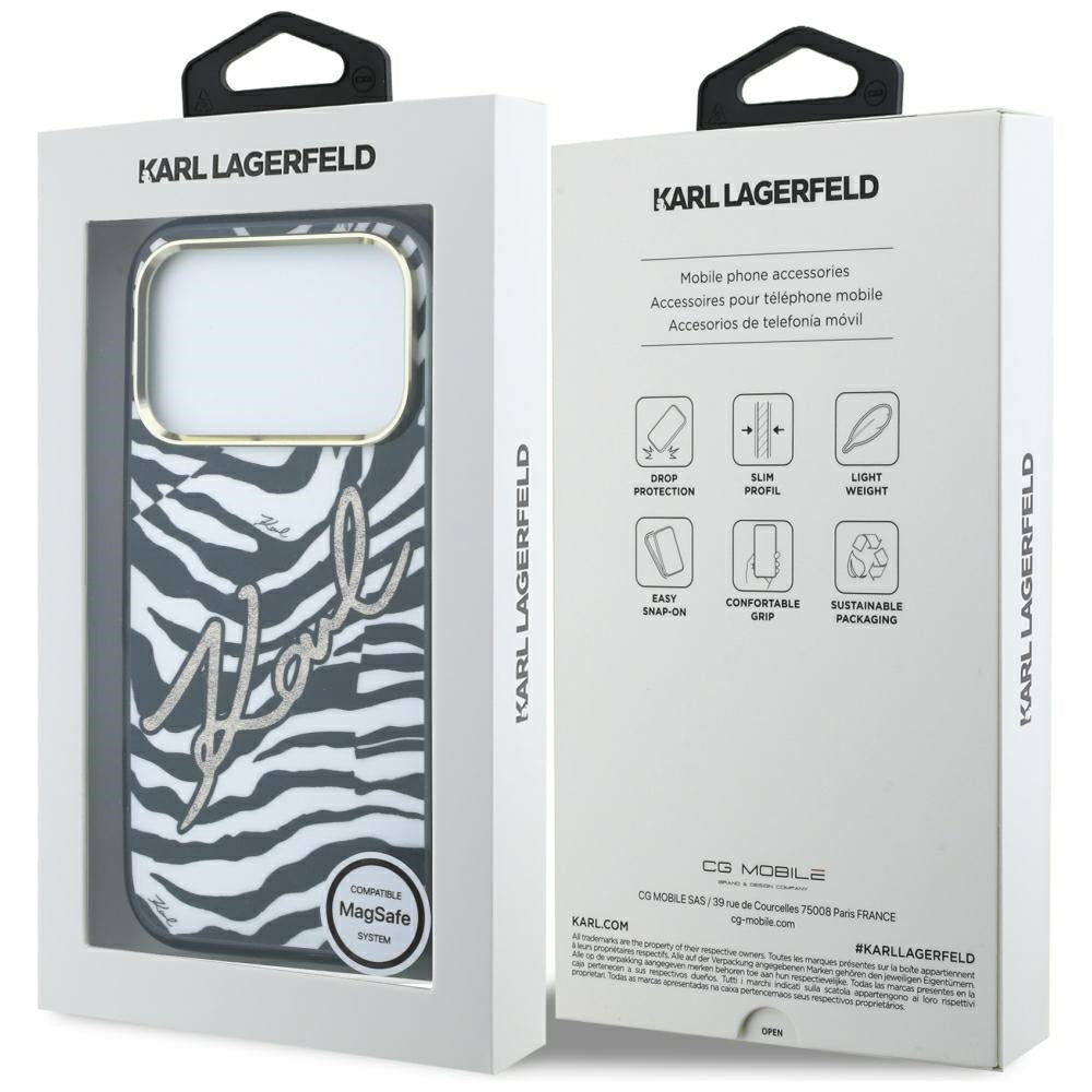 MagSafe pouzdro pro Apple iPhone 18 Pro Max / 17 Pro Max, Karl Lagerfeld, HC IML Signature Zebra Glitter Gold, Černá