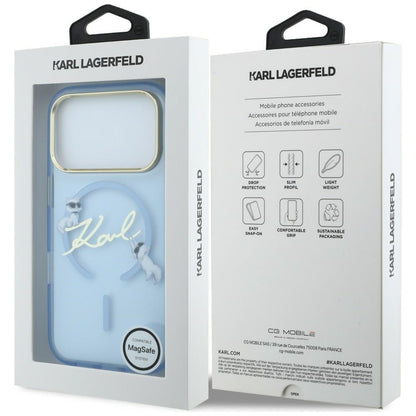 MagSafe Case for Apple iPhone 18 Pro Max / 17 Pro Max, Karl Lagerfeld, IML Choupette Karl Script Logo, Blue