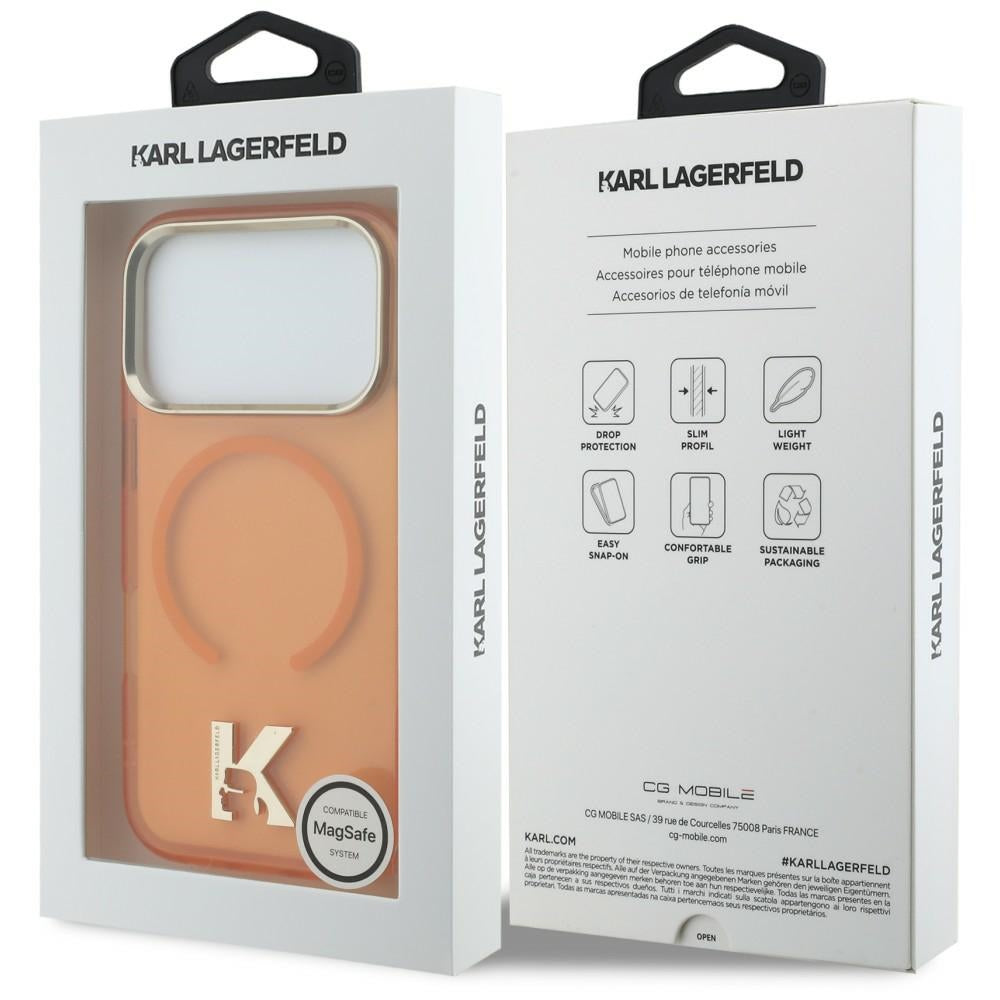Pouzdro MagSafe pro Apple iPhone 18 Pro Max / 17 Pro Max, Karl Lagerfeld, IML Karl Head Logo, oranžové