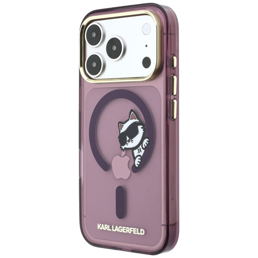 MagSafe Case for Apple iPhone 18 Pro Max / 17 Pro Max, Karl Lagerfeld, IML Peekaboo Print and Metal Frame, Burgundy