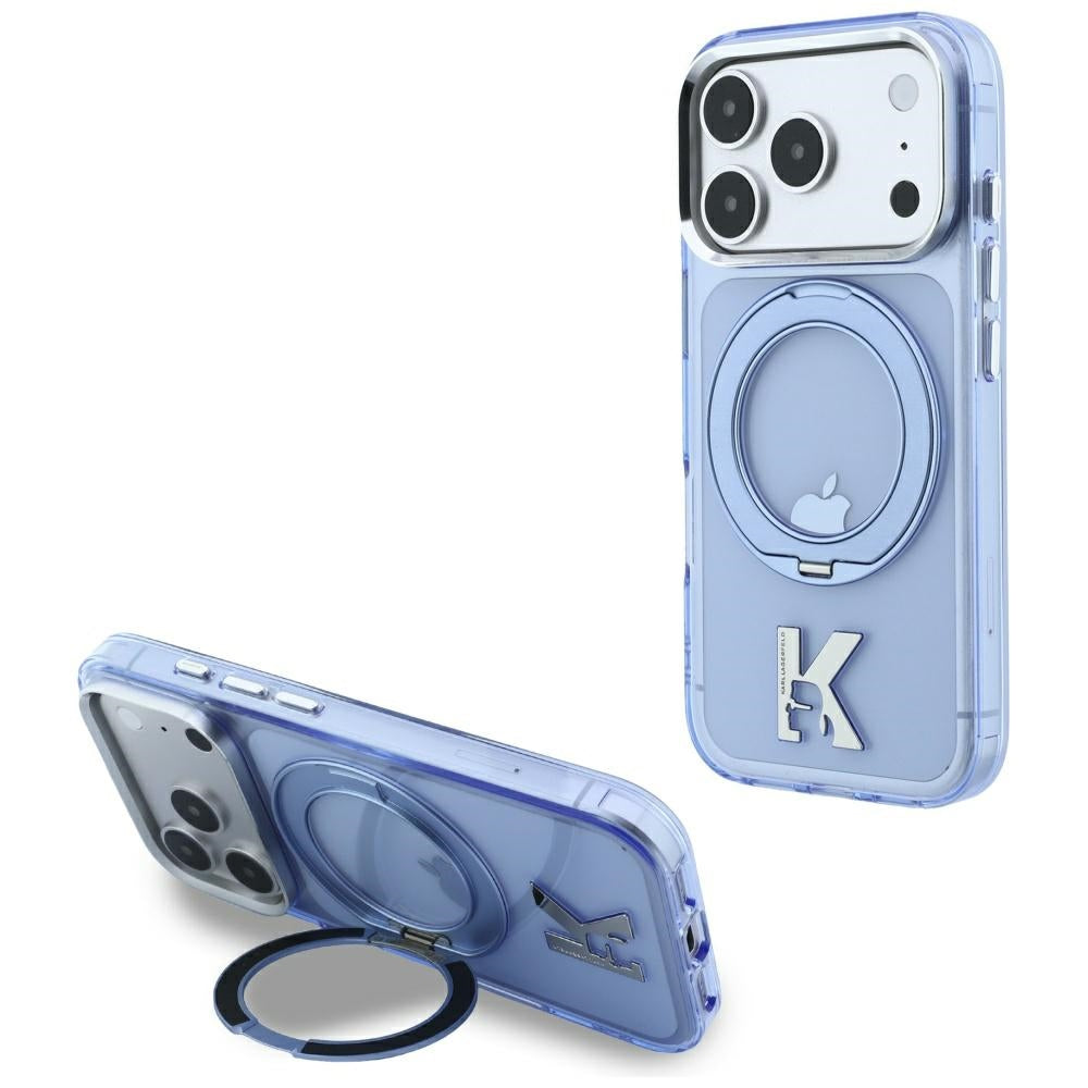 MagSafe pouzdro pro Apple iPhone 18 Pro Max / 17 Pro Max, Karl Lagerfeld, IML Ring Stand Kameo Metal, Modré