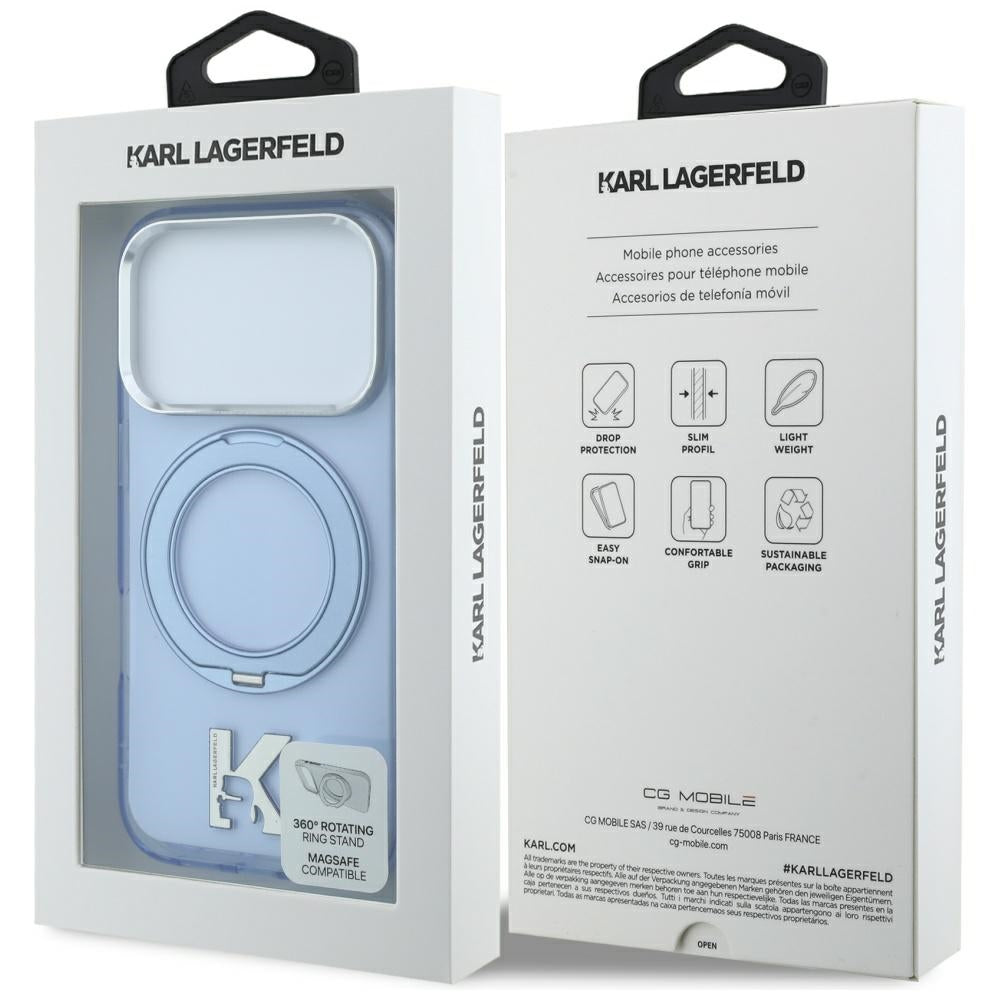MagSafe pouzdro pro Apple iPhone 18 Pro Max / 17 Pro Max, Karl Lagerfeld, IML Ring Stand Kameo Metal, Modré