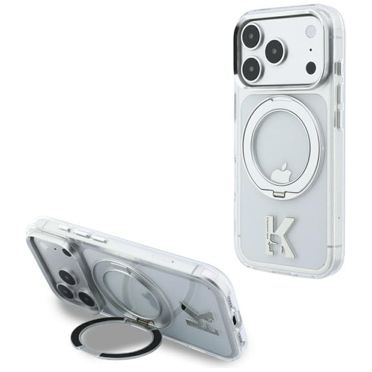 MagSafe pouzdro pro Apple iPhone 18 Pro Max / 17 Pro Max, Karl Lagerfeld, IML Ring Stand Kameo Metal, Průhledné
