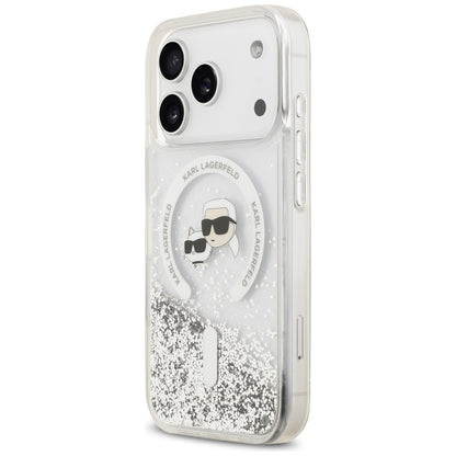 MagSafe Case for Apple iPhone 18 Pro Max / 17 Pro Max, Karl Lagerfeld, Liquid Glitter Karl & Choupette Head's, Transparent