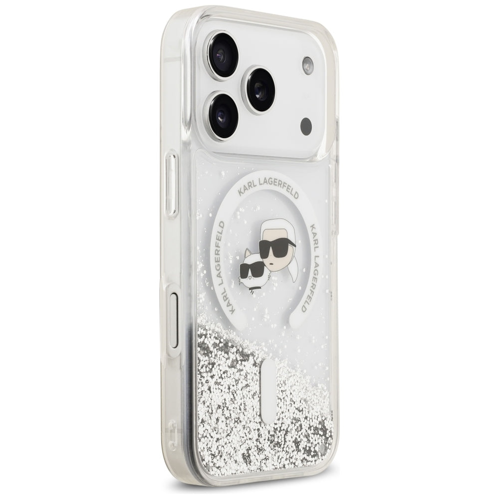 MagSafe Case for Apple iPhone 18 Pro Max / 17 Pro Max, Karl Lagerfeld, Liquid Glitter Karl & Choupette Head's, Transparent