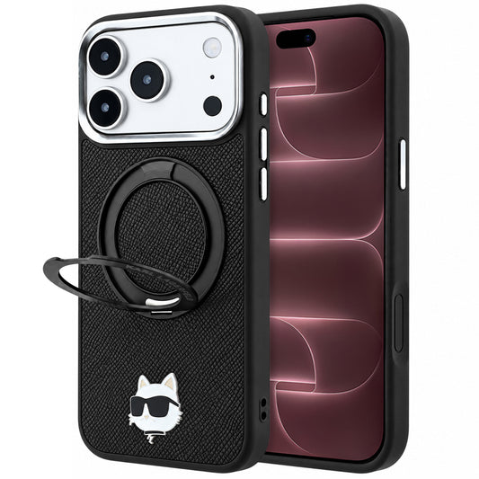 Pouzdro MagSafe pro Apple iPhone 18 Pro Max / 17 Pro Max, Karl Lagerfeld, Ring Stand 360 Choupette Pin, černé
