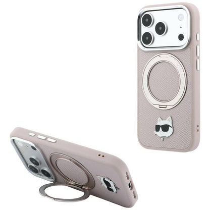MagSafe Case for Apple iPhone 18 Pro Max / 17 Pro Max, Karl Lagerfeld, Ring Stand 360 Choupette Pin, Pink