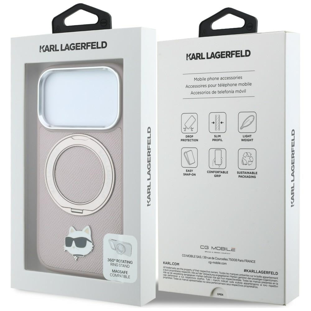 MagSafe Case for Apple iPhone 18 Pro Max / 17 Pro Max, Karl Lagerfeld, Ring Stand 360 Choupette Pin, Pink