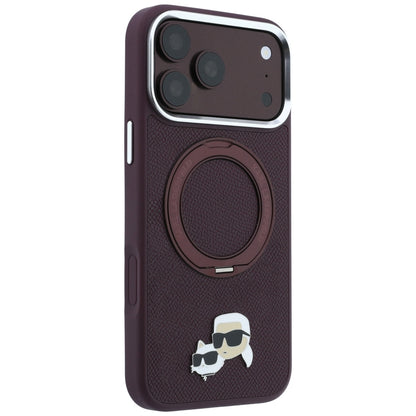 Pouzdro MagSafe pro Apple iPhone 18 Pro Max / 17 Pro Max, Karl Lagerfeld, Ring Stand 360 Karl & Choupette Pin, vínové