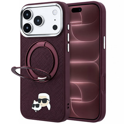 Pouzdro MagSafe pro Apple iPhone 18 Pro Max / 17 Pro Max, Karl Lagerfeld, Ring Stand 360 Karl & Choupette Pin, vínové