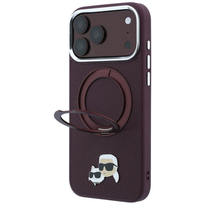 Pouzdro MagSafe pro Apple iPhone 18 Pro Max / 17 Pro Max, Karl Lagerfeld, Ring Stand 360 Karl & Choupette Pin, vínové