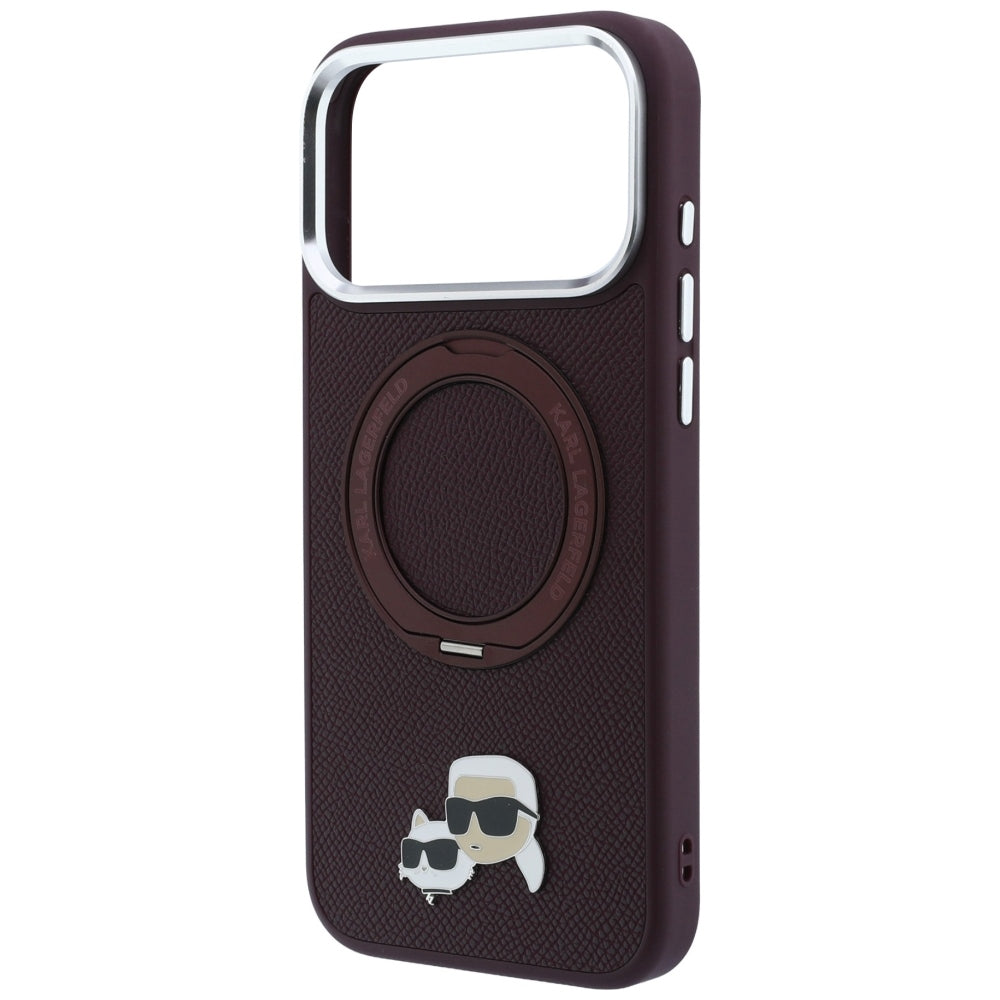 Pouzdro MagSafe pro Apple iPhone 18 Pro Max / 17 Pro Max, Karl Lagerfeld, Ring Stand 360 Karl & Choupette Pin, vínové