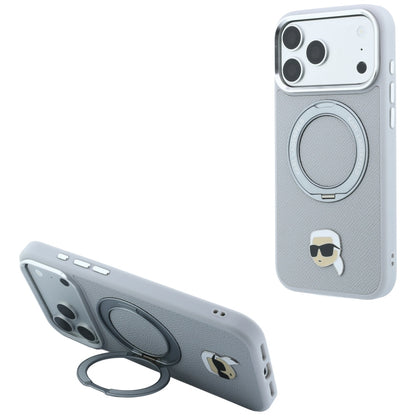 Pouzdro MagSafe pro Apple iPhone 18 Pro Max / 17 Pro Max, Karl Lagerfeld, Ring Stand 360 Karl Pin, šedé